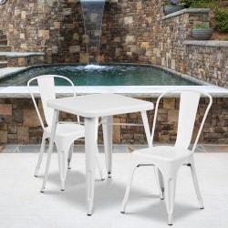 Flash Furniture Square Metal Indoor-Outdoor Table Set With 2 Stack Chairs, 29"H x 27-3/4"W x 27-3/4"D, White