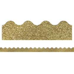 Carson-Dellosa Sparkle And Shine Scalloped Borders, 2 1/4" x 36", Gold Glitter, Preschool - Grade 8, Pack Of 13 Borders
