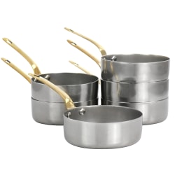 Martha Stewart 6-Piece Mini Vintage Frying Pan Set With Brass Handle, Silver/Gold