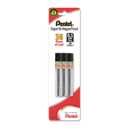 Pentel® Super Hi-Polymer® Leads, 0.5 mm, 2B, 12 Leads Per Tube, Pack Of 3 Tubes