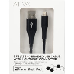 Ativa® Lightning Cable, 6', Black, 45381
