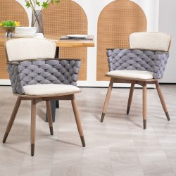 Glamour Home Bechor Woven Fabric Dining Accent Chairs, Gray/Brown, Set Of 2 Chairs