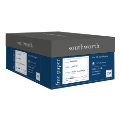 Southworth® #10 Business Envelopes, 25% Cotton Linen, Gummed Seal,24 Lb, White, Box Of 250