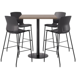 KFI Studios Proof Bistro Square Pedestal Table With Imme Bar Stools, Includes 4 Stools, 43-1/2"H x 36"W x 36"D, Maple Top/Black Base/Black Chairs