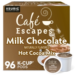 Café Escapes Milk Chocolate Hot Cocoa Keurig Single-Serve K-Cup Pods, 24 Pods Per Pack, Case Of 4 Packs