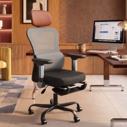 Pinmoco Ergonomic Mesh Home Office Desk Chair with PU Leather Headrest & Footrest, Gray/Black, Total Qty 1