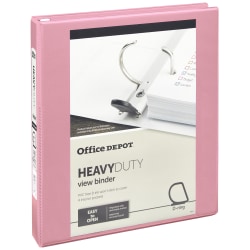 Office Depot® Heavy-Duty View 3-Ring Binder, 1" D-Rings, Pink