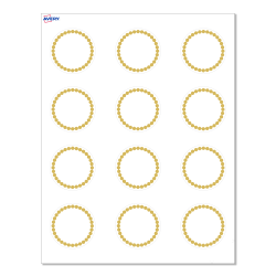 Avery® Print-To-The-Edge Cards With Sure Feed® Technology, S00-D1K-PRMWC10, Round, 2", Matte White, Preprinted Gold Beads Design, Pack Of 120