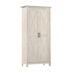 Bush Furniture Key West 32"W Tall Storage Cabinet with Doors and Shelves, Linen White Oak, Standard Delivery