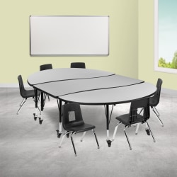 Flash Furniture Mobile 86" Oval Wave Flexible Laminate Activity Table Set With 12" Student Stack Chairs, Gray