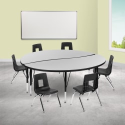 Flash Furniture 60" Circle Wave Flexible Laminate Activity Table Set With 12" Student Stack Chairs, Gray