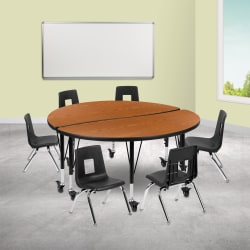Flash Furniture Mobile 47-1/2" Circle Wave Flexible Laminate Activity Table Set With 12" Student Stack Chairs, Oak