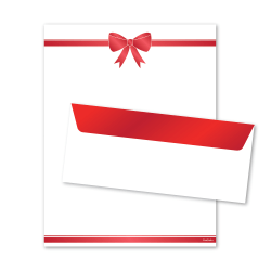 Geo Studios Premium Holiday Letterhead And Envelope Kit, 11" x 8-1/2", Red Bow, Kit Of 48 Pieces