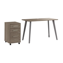 WorkPro Motiva 48"W Modern Office Desk With 3-Drawer Rolling File Cabinet, Modern Hickory, Installation Included