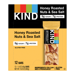 KIND Honey Roasted Nuts & Sea Salt Fruit And Nut Bars, 1.4 Oz, Pack Of 12