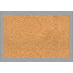 Amanti Art Rectangular Non-Magnetic Cork Bulletin Board, Natural, 39" x 27", Brushed Nickel Plastic Frame