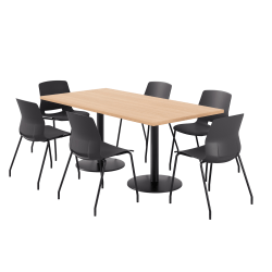 KFI Studios Proof Rectangle Pedestal Table With Imme Chairs, 31-3/4"H x 72"W x 36"D, Maple Top/Black Base/Black Chairs