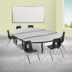 Flash Furniture 86" Oval Wave Flexible Laminate Activity Table Set With 14" Student Stack Chairs, Gray