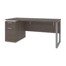 Bestar Aquarius 66"W Computer Desk With Single Pedestal, Bark Gray/White