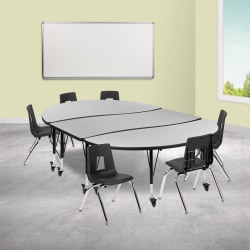 Flash Furniture Mobile 86" Oval Wave Flexible Laminate Activity Table Set With 14" Student Stack Chairs, Gray