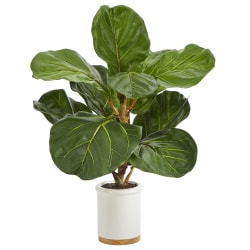 Nearly Natural Fiddle Leaf 21"H Artificial Tree With Ceramic Planter, 21"H x 12"W x 12"D, Green/White