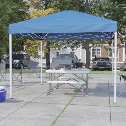 Flash Furniture 10'x10' Pop Up Event Canopy Tent with Carry Bag and Folding Bench Set - Portable Tailgate, Camping, Event Set, Blue