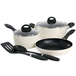 Oster Clairborne 7-Piece Aluminum Nonstick Cookware And Kitchen Tool Set, Linen