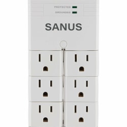 Sanus On-Wall Surge Protector - 6 Rotating Outlet Power Strip - White - 6 x AC Power - 1080 J