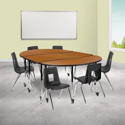 Flash Furniture Mobile 86" Oval Wave Flexible Laminate Activity Table Set With 16" Student Stack Chairs, Oak