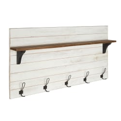 Kate and Laurel Jeran Wood Wall Shelf With Hooks, 23-1/2"H x 46"W x 6"D, White