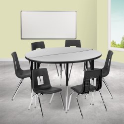 Flash Furniture 47-1/2" Circle Wave Flexible Laminate Activity Table Set With 16" Student Stack Chairs, Gray/Black