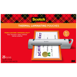 Scotch® Thermal Laminating Pouches, 25 Laminating Sheets, Menu Size, 11-1/2" x 17-1/2", 3 mil, Clear