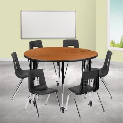 Flash Furniture Mobile 47-1/2" Circle Wave Flexible Laminate Activity Table Set With 16" Student Stack Chairs, Oak