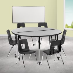 Flash Furniture Mobile 60" Circle Wave Flexible Laminate Activity Table Set With 16" Student Stack Chairs, Gray/Black
