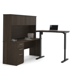 Bestar Embassy Electric 72"W Height-Adjustable Standing Desk And Desk With Hutch Set, Dark Chocolate