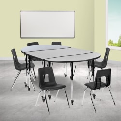 Flash Furniture Mobile 76" Oval Wave Flexible Laminate Activity Table Set With 18" Student Stack Chairs, Gray