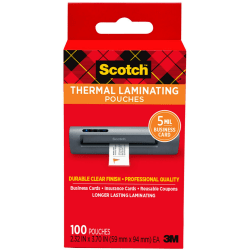 Scotch® Thermal Laminating Pouches for Business Cards TP5851-100, 2-5/16" x 3-7/10", Pack Of 100 Laminating Sheets