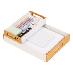 Mind Reader Metal And Wood Tiered Desktop Organizer Trays, 2-7/8"H x 13-3/4"W x 9-3/4"D, White, Total Qty 2