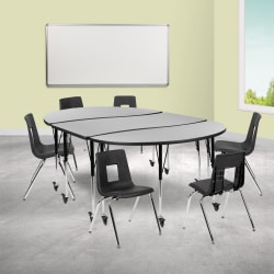 Flash Furniture Mobile 86" Oval Wave Flexible Laminate Activity Table Set With 18" Student Stack Chairs, Gray