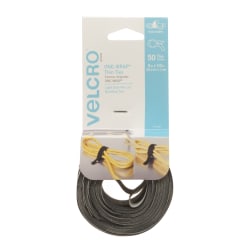 VELCRO® Brand One-Wrap Thin Ties, 8" x 1/2", Gray/Black, Pack Of 50 Ties