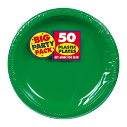 Amscan Plastic Dessert Plates, 7", Festive Green, 50 Plates Per Big Party Pack, Set Of 2 Packs