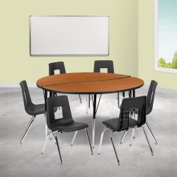 Flash Furniture 60" Circle Wave Flexible Laminate Activity Table Set With 18" Student Stack Chairs, Oak