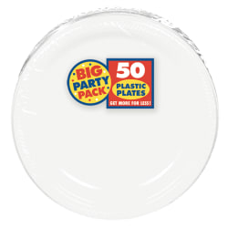 Amscan Plastic Dessert Plates, 7", Frosty White, 50 Plates Per Big Party Pack, Set Of 2 Packs