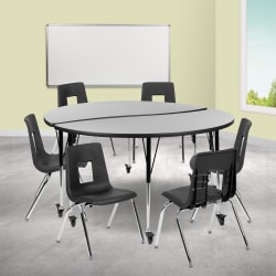 Flash Furniture Mobile 60" Circle Wave Flexible Laminate Activity Table Set With 18" Student Stack Chairs, Gray