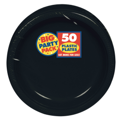 Amscan Plastic Dessert Plates, 7", Jet Black, 50 Plates Per Big Party Pack, Set Of 2 Packs
