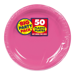Amscan Plastic Dessert Plates, 7", Bright Pink, 50 Plates Per Big Party Pack, Set Of 2 Packs