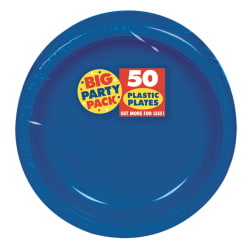 Amscan Plastic Dessert Plates, 7", Royal Blue, 50 Plates Per Big Party Pack, Set Of 2 Packs