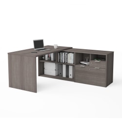 Bestar i3 Plus 72"W L-Shaped Corner Desk, Bark Gray