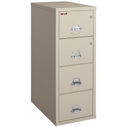 FireKing® UL 1-Hour 31-5/8"D Vertical 4-Drawer Legal-Size Fireproof File Cabinet, Metal, Parchment, White Glove Delivery