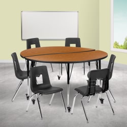 Flash Furniture Mobile 60" Circle Wave Flexible Laminate Activity Table Set With 18" Student Stack Chairs, Oak